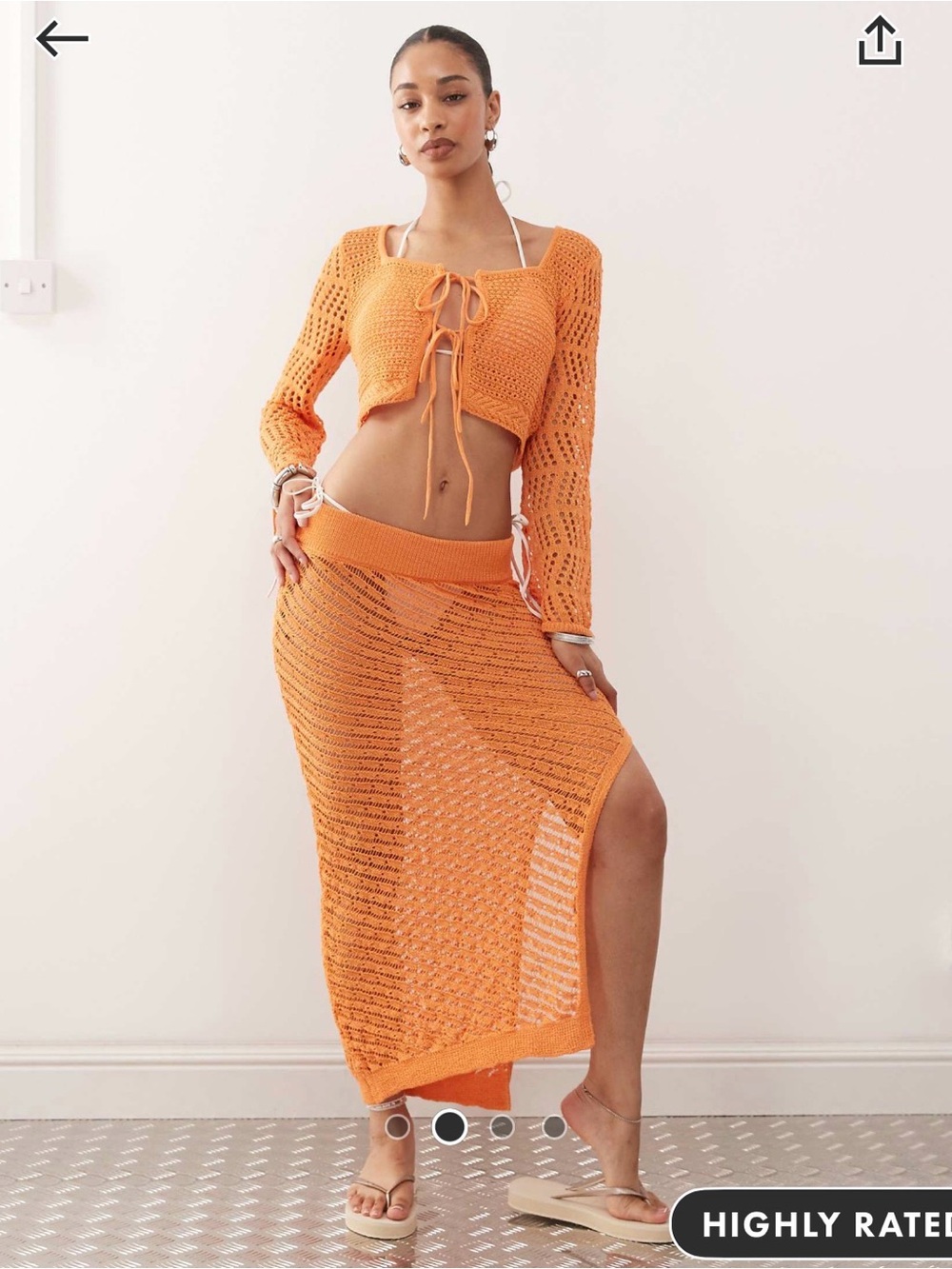 Noisy May Orange Crochet Tie-Front Swim Coverup Set